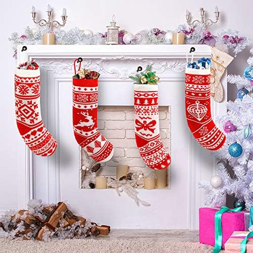 Божиќни чорапи на oyоин 18 ”4 парчиња, рустикален кабел со голема големина плетено Божиќно порибување во црвена боја, за украси во