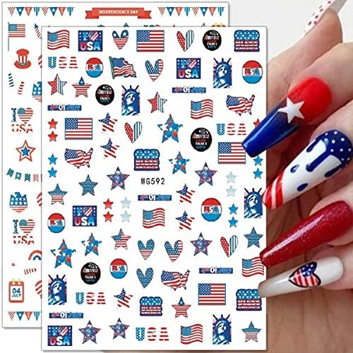 Налепници за патриотски нокти на Foweso 4-ти јули Декларации за нокти starsвезди ленти орел американско знаме налепници за уметност за жени