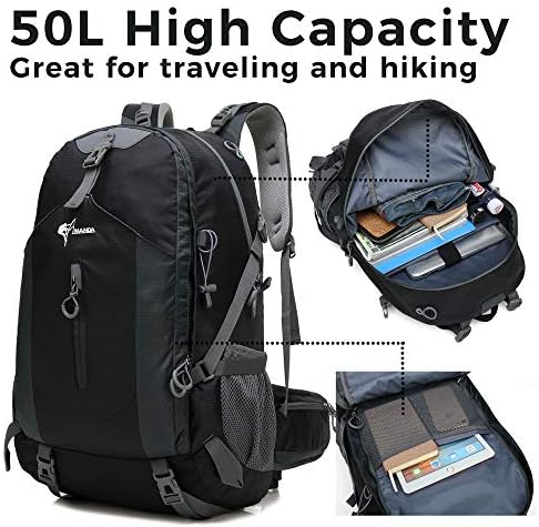 Аманда 50L отпорен на вода ранец за патувања/случајно/пешачење/кампување со пакет со покривка од дожд, дупка за слушалки