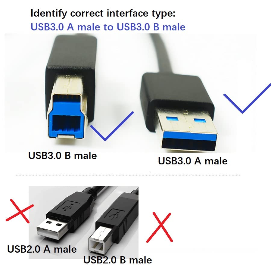Hanzhiqiang USB3.0 Машки до USB3.0 B машки кабел, USB 3.0 конектор за кабел за печатач со податоци за печатачи, компатибилен со печатачи,