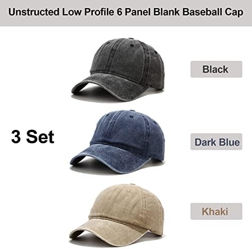 3 пакуваат бејзбол капа Гроздобер потресено непрекинат памучен памук тато капа што може да се прилагоди за жените мажи