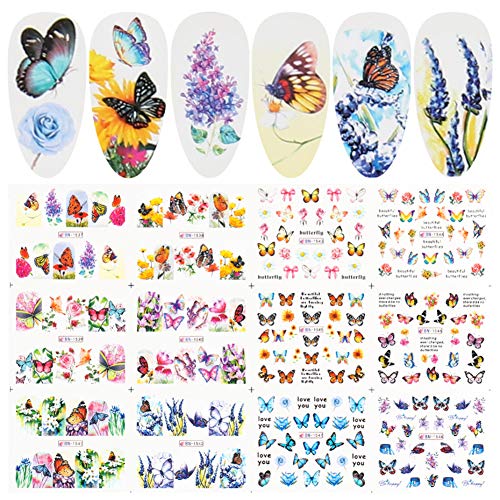 Пеперутка нокти уметност декорации налепници за налепници на налепници за цвеќиња за цвеќиња нокти дизајн снабдување со вода пренесување