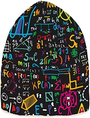 Zenwawa Beanie Hat Slouchy For Women Men Math Math Science Print Double Side Wear Skully Cap Комплет за плетење густо меко топло за ладно време