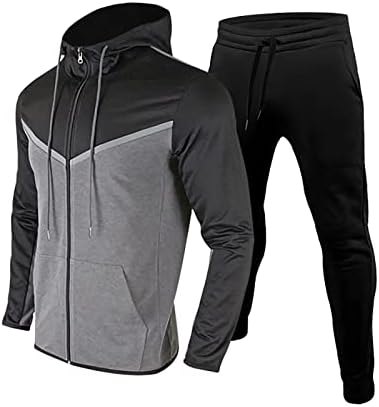 Комплети за тренингот за мажи, машка тренерска облека за пот, обичен долг ракав 2 парчиња облека за спортски спортови за џогирање