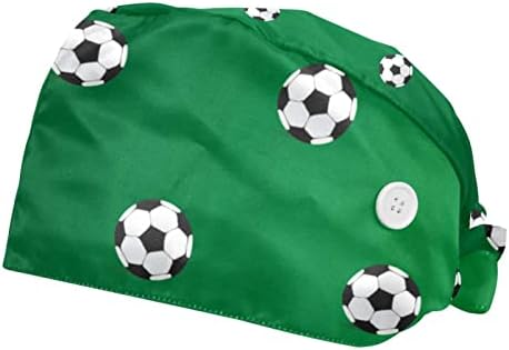2 парчиња работни капачиња со копче од тиква вратоврска грб буфан капи за дишење на косата, фудбалски фудбалски топки шема зелена