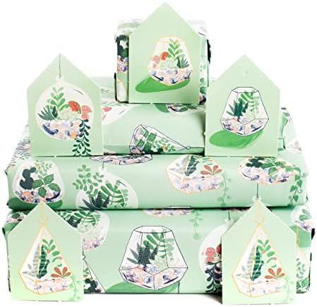 ЦЕНТРАЛНА 23 - Зелена Хартија За Завиткување - 6 Листови Обвивка За Подароци-Растенија И Лисја-Трендовски Обвивки За Роденденски Подароци