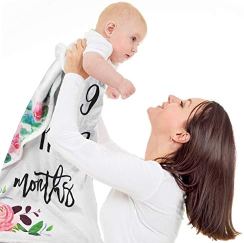 Бебе Месечна пресвртница Девојче- Цветно новородено месечно ќебе персонализиран туш подарок мека плишана руно фотографија позадина Фото
