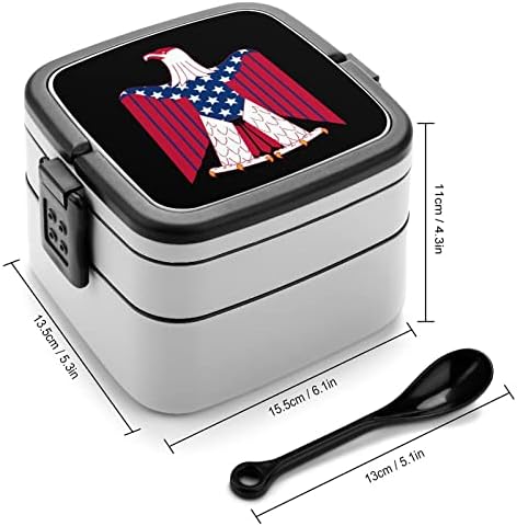 Американско Знаме Ќелав Орел Бенто Кутија Двослоен Се-Во-Едно Редење Контејнер За Ручек Со Лажица За Пикник Работа Патување