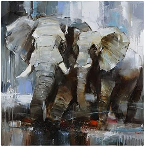 Рачни насликани масло слики на платно, апстрактни модерни уметнички дела 3Д густо текстуран акрилик две животни од слонови, сомнително,