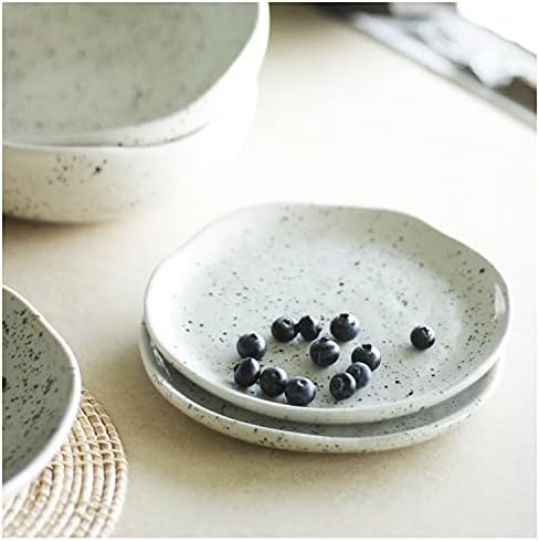 Роро 7 инчи керамички камења забележани сјајни сјајни бели со црни јадења со мезе | Плочи за салата, сет од 2