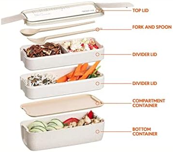 Бенто кутија за ручек за деца и возрасни - 3 во 1 стабилен контејнер за протекување со додатоци вклучени - Микробранова и машина за миење садови,