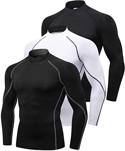 3 пакувања кошули за компресија за мажи со долги ракави за атлетски тренинзи врвови за салата под активен спортски базели
