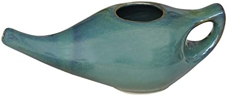 HealthGoodsin Ceramic Neti Pot, машина за миење садови, за чистење на носот + 5 кесичка нети сол, без рачка - Елегантна зелена боја
