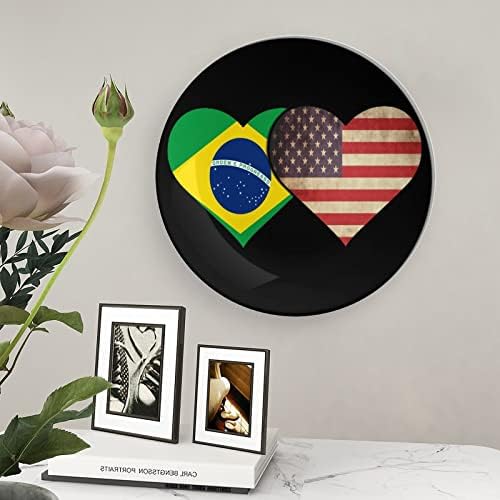 Бразилско знаме и американско знаме за фото -коска Кина Декоративна чинија личност Керамичка вечера за занаети за жени мажи подароци со штанд за приказ