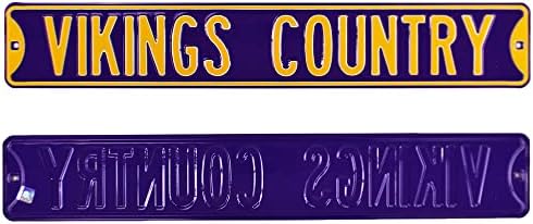 Минесота Викинзите Земја Официјално Лиценциран Автентични Челик 36х6 Виолетова &засилувач; Жолта Улица Знак