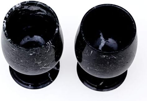 Радикални Чаши за Вино Комплет од 2 Црн Рачно Изработен Мермер 5,5 х 3,5 Инчи 10,1 мл Стакло За Вино Сет-Мермерни Камени Чаши За Шампањ-Погодни