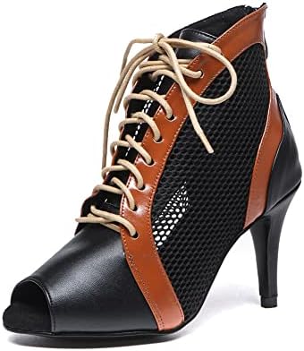 Hroyl жени отворени чизми за танцување со чипка латинска салса балроум вежба за танцување чевли, модел L542