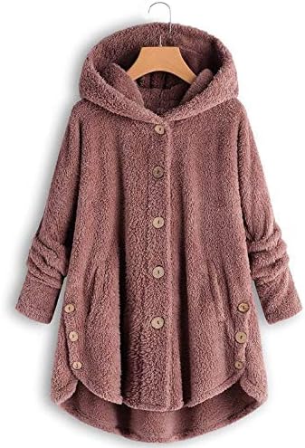 Зимско зимско палто за зимско руно со крзно, плус големина, топли палта, задебелување на копчето надолу со качулка, лесна облека за лесна
