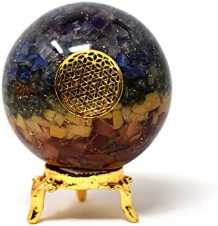 Аашита креации Седум чакра цвет на животната оргонитна сфера топка со држач - природна врежана 50-60 мм