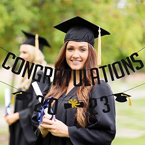 Црн честитки Банер 2023 Честитки за дипломирање Банер, честитки за градежни честитки 2023 Додипломски транспарент за црни честитки за дипломирање