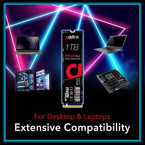 AddLink S70 1TB Ultra Dutaplaby Gaming SSD Максимална брзина 3200 MB/s Внатрешен хард диск на цврста состојба - M.2 2280 PCIE 3.0 NVME GEN3X4