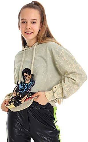 Локо Локо Девојки и деца џемпери памучни дуксери со долги ракави девојки пулвер фланел облечена со качулка 9-15 години