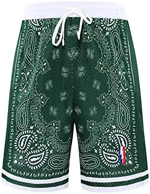 Киајкл кошаркарска кошарка Атлетски шорцеви Paisley Mesh Sport Rrood Shorts Street Cashthatball мода со џебови со џебови