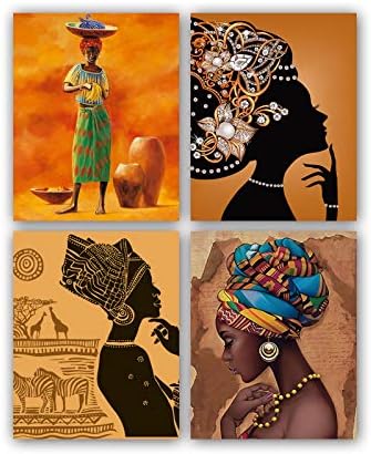Афроамерикански етнички антички црна жена wallидни уметнички слики сет од 4 за канцеларија дневна соба коридор кујнски постер за бања уметност отпечатоци од дома, де