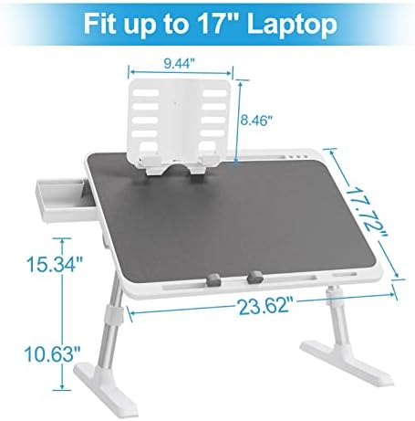Woka Laptop Desk за кревет, екстра голема прилагодлива биро за скут, табела за лаптоп за лаптоп со фиоки за складирање, преносен скут со стопер,