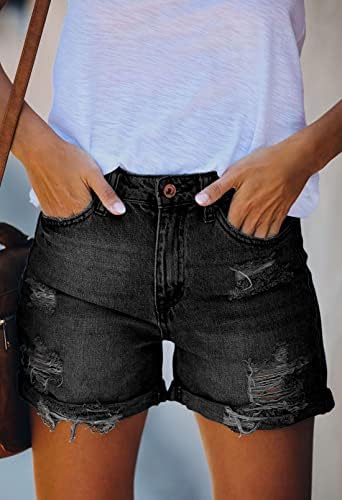 Huууса женски искинато тексас шорцеви со високи половини потресени џин шорцеви случајни валани погласени кратки фармерки со џебови