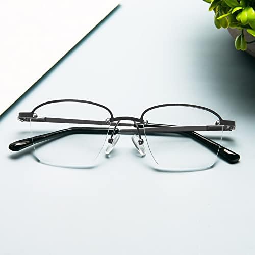 Кокобин 2-Спакувајте Половина Очила За Читање, Очила За Читање Во Стилот На Половина Рамка За Мажи Жени, Сина Светлина Што Блокира Метални Рамки