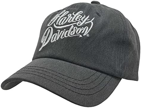 Машкиот текстуален текст на Харли -Дејвидсон, заоблен нацрт -капа за бејзбол капа - сива