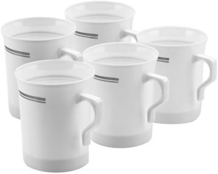 Bloomingoods 50 Бела пластика за еднократна употреба во тешка категорија 8 мл. Чаши за кафе со сребрена трим | Чај, капучино, еспресо чаши