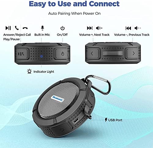 Мини Звучници За Туширање, Ip65 Водоотпорни Bluetooth Преносни Звучници и Вистинска Безжична Стерео И Dsp Технологија, 6 Часа