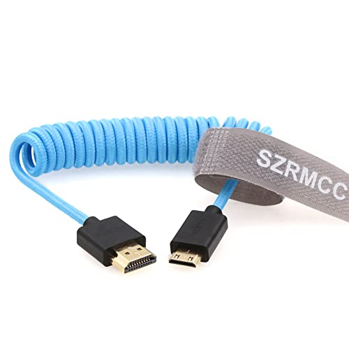SZRMCC HDMI Кабел 8K 2.1 Мини HDMI До HDMI Намотан Плетен Кабел Со Голема Брзина Мини HDMI Машки Продолжувач Син Кабел