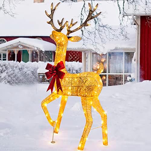 Вантолит Божиќ осветлен ирвас на ирваси на отворено, затворен Божиќ пред-осветлен декор на ирваси, елени од 5-тина шампањ со 100 топли бели LED светла за Божиќ, Божиќ, дв