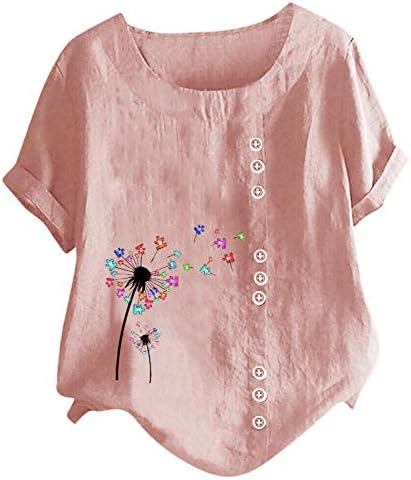 Bmisegm женски кратки ракави врвови памучни летни маици лабава вклопена кошула за глуварче