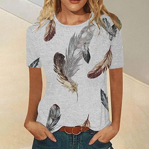 Ndvyxx жени симпатична животинска печатена маица од вратот кратки ракави лабави вклопени меки блуза случајно печатено излегување