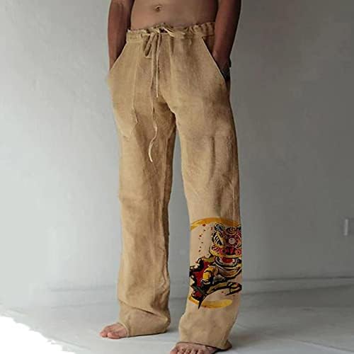 Дудубаби јога панталони за мажи лабава обична цврста боја памучна лента со панталони еластична вратоврска печатени права панталони
