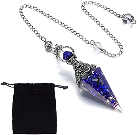 Sunnyclue lapis lazuli pendulum crystal downing ѓердан од нишало со јастог од јастог и торбички со кадифена ткаенина за реики балансирање