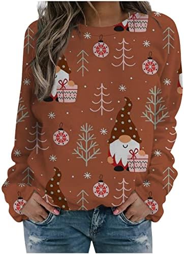 Џемпер за жени Среќен Божиќ симпатична смешна снежна графичка пулвер врвови со необични кошули со џемпери со долг ракав
