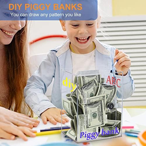 Piggy Bank за возрасни расчисти акрилни пари банка свинче банка роденденски подарок за да отворите чист акрилик со клучна банка за пари за свињи