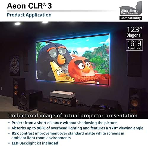 Елита екрани Aeon CLR 3 серии, 123 инчи на проекторот Diag 16: 9 4K/8K Ultra HD Edge Free таванот амбиентална светлина што отфрла фиксна рамка