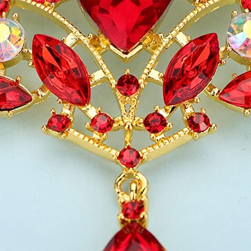 Изјава за Румток Дангл капка црвен ригинестонс златен брош за жени девојки дами прекрасен накит