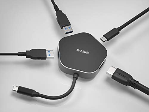 D-Link USB C Hub 4-во-1 со HDMI & испорака на електрична енергија, 2 SuperSpeed ​​USB порти, 1 HDMI 4K порта, 1 USB тип C 3.0 порта Mac Windows