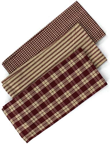 Рустикален завет ткаени памучни фарми кујнски чај чајни чај, 22 инчи x 13 инчи, сет од 3, бургунд црвен/природен тен