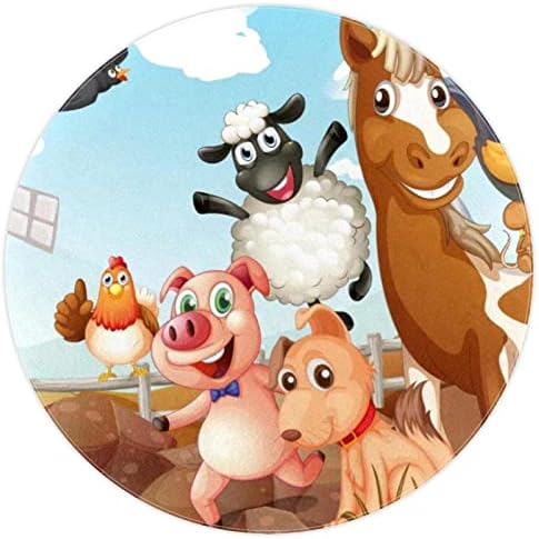 Llnsupply Round Kids играат области за килими животни во една фарма расадник за килим, мека преклопна дете игра душек, екстра голем лапнат килим