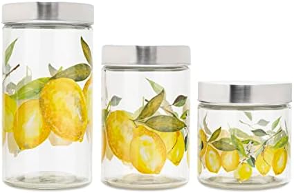 Американски Glassје Канистер Стаклени Тегли со/Печатен Дизајн, Цветови И Лимони Мали