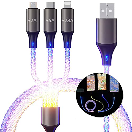 BDQQ Осветлете го кабелот за полнач на телефон, мулти LED кабел за полнење RGB блескаво постепено осветлување USB C кабел Брзо полнење