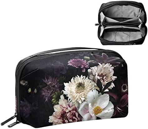 ретро флора цвеќиња црна Торба за Шминка За Чанта Пренослива Торба За Организатор На Патувања За Тоалети Торба За Убавина